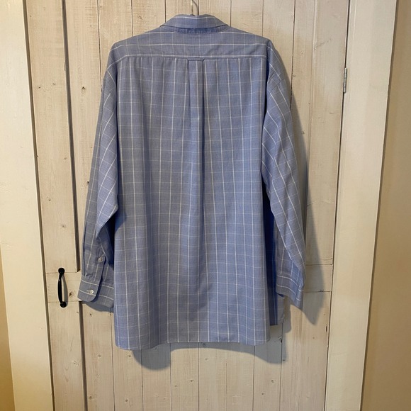 Roundtree & Yorke Gold Label Blue Plaid Non-Iron Cotton Dress Shirt 18.5 36 Tall - Picture 6 of 10
